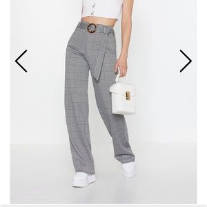 NWT NastyGal Plaid WideLeg belted trousers
